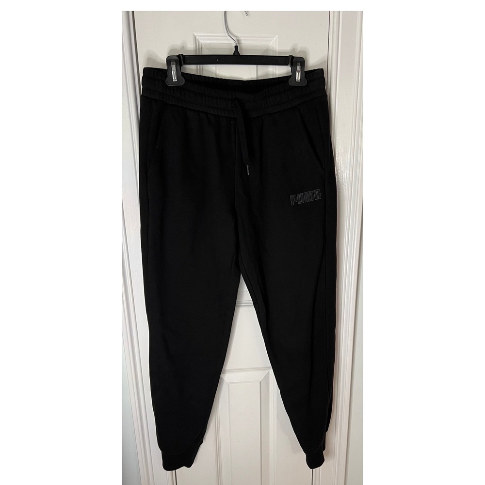 Puma Mens Fleece Joggers Black Sweatpants Embroidered Logo 671689-01 Size M